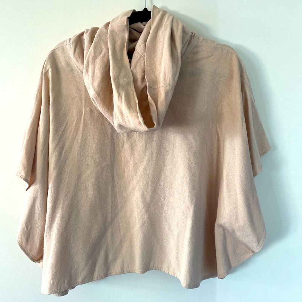 Raw silk pancho with cowl neck hood sz SM